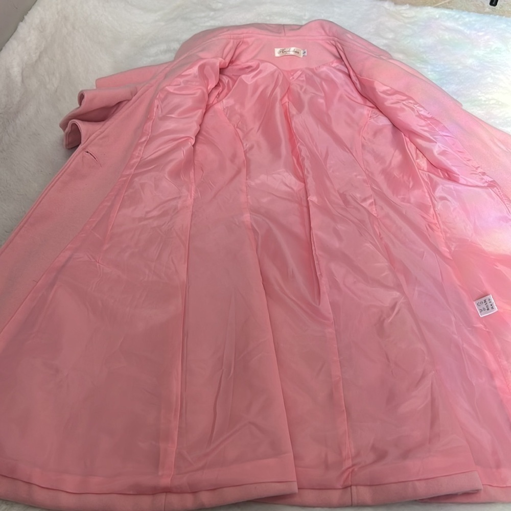 Pink Lolita 3/4 length jacket with lotus blossom collar wool viscose blend - Picture 7 of 14